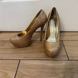 Bakers Elegant Gold Sparkle Platform Heels